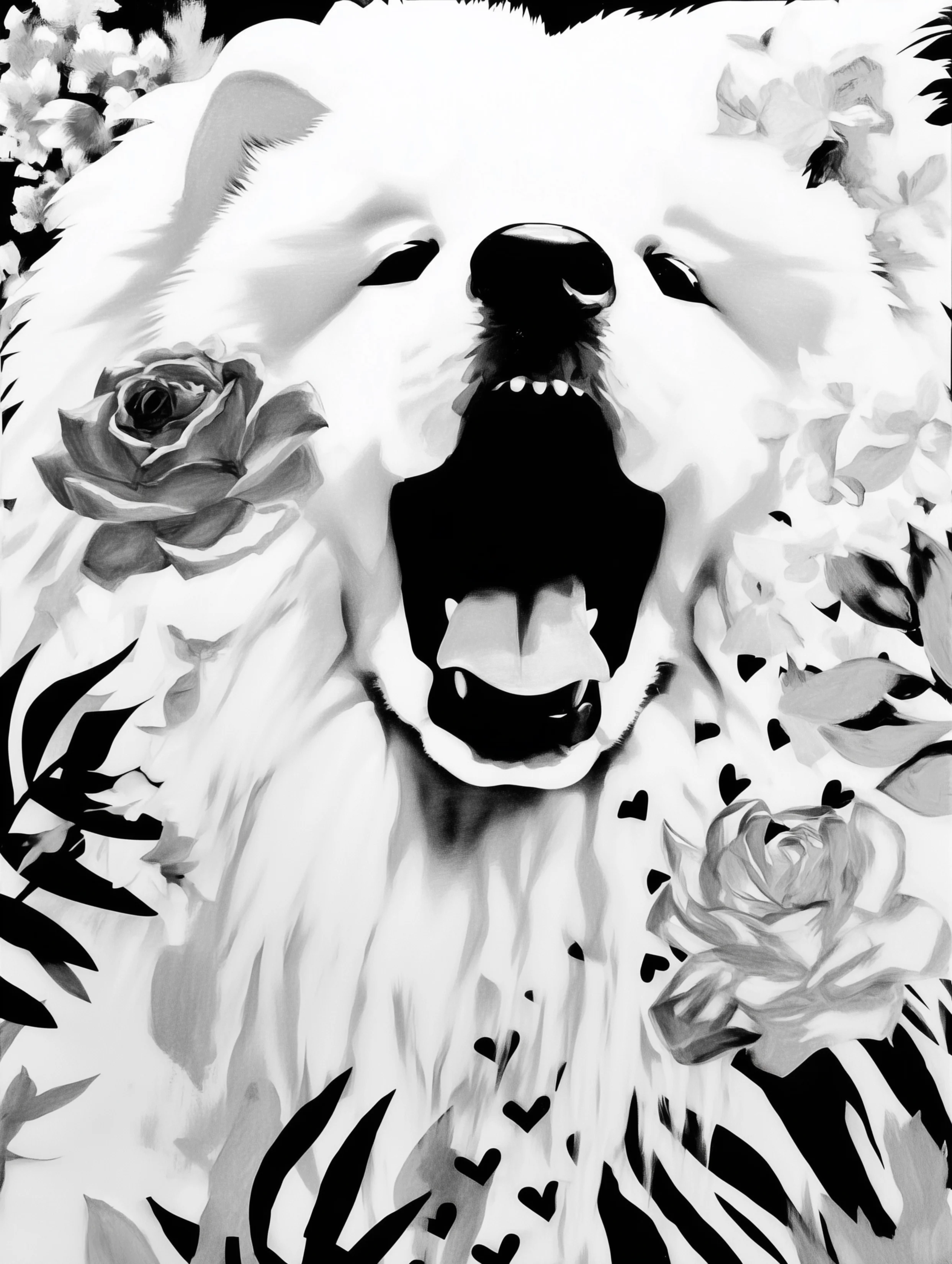 Free printable dog coloring page for adults featuring yawning chow chow dog